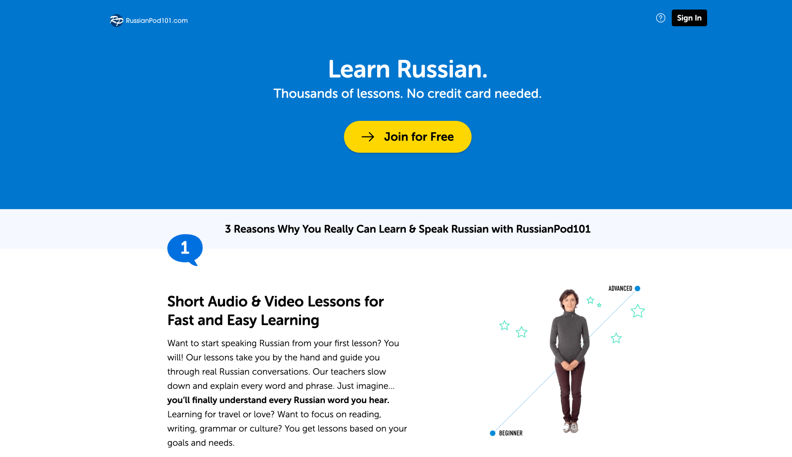 скриншот сайта RussianPod101: Learn Russian Online