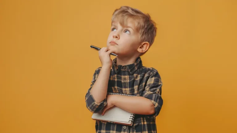 Boy with a notebook and a pen thinking / Freepik
