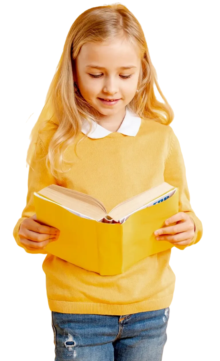 Девочка в желтой кофте читает книгу Девочка в желтой кофте читает книгу