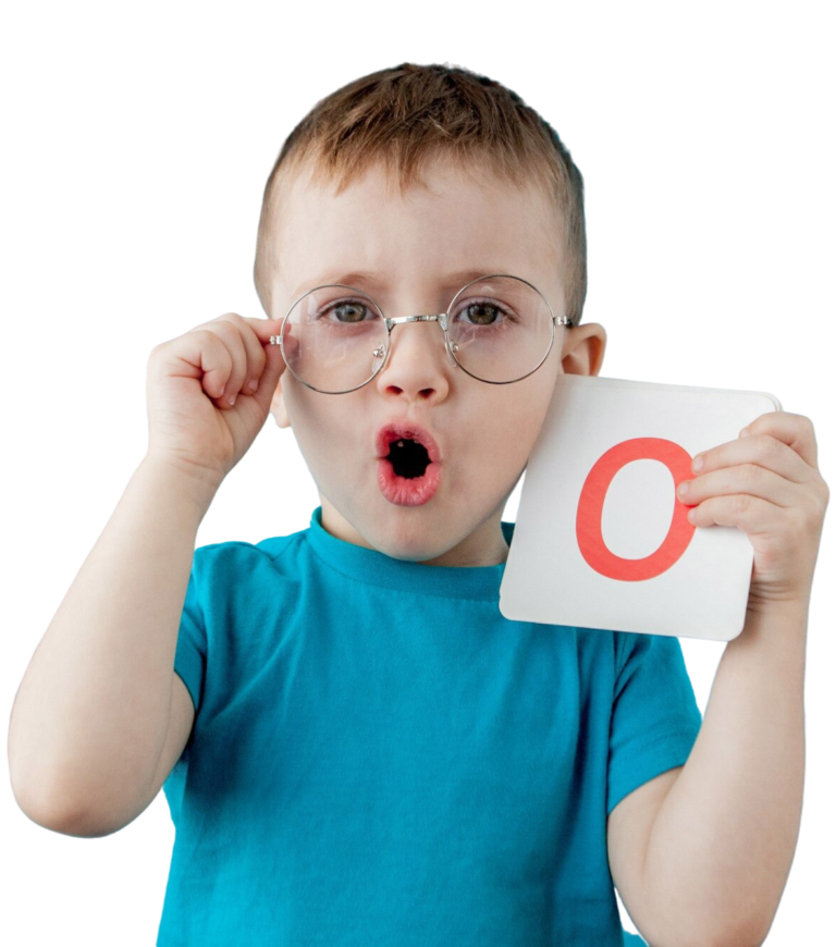 cute little boy with a blue wall, the baby is learning to recite the alphabet