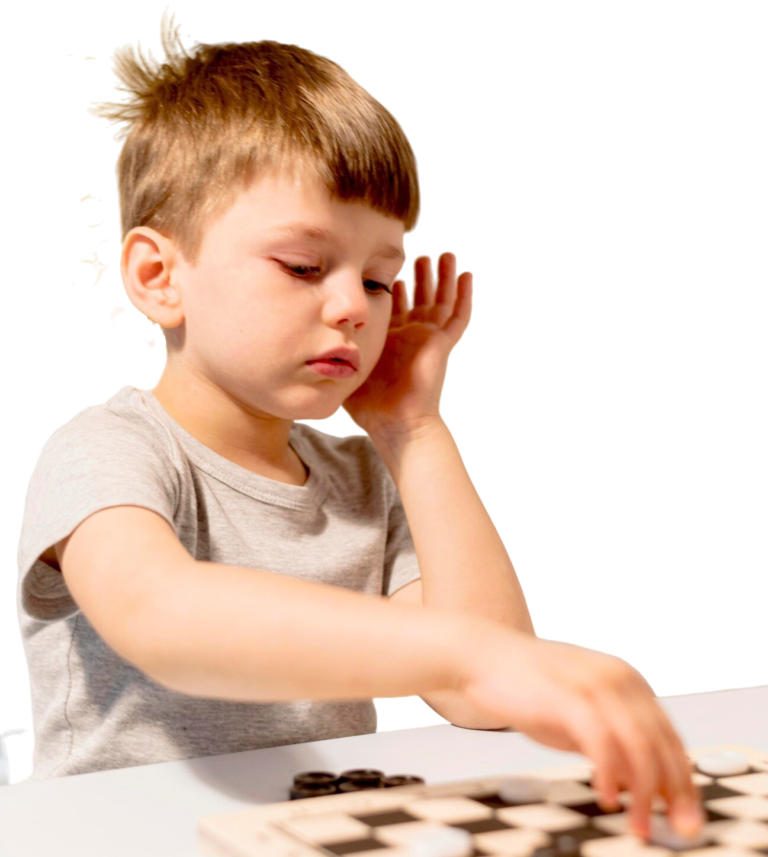 a child playing chess
