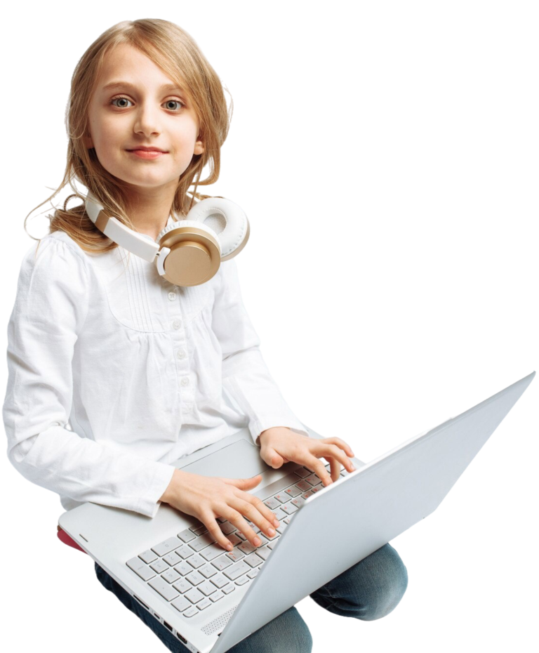modern girl sitting with a laptop and listening to music - cute - beautiful