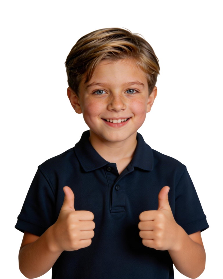 Мальчик улыбается и показывает пальцы вверх