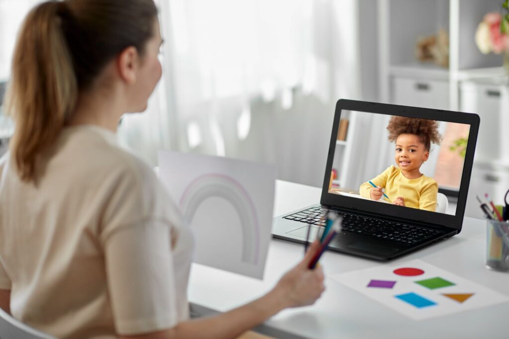 Laptop, there's a girl on the screen