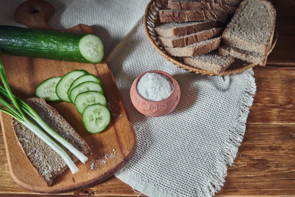 Bread, salt, cucumbers