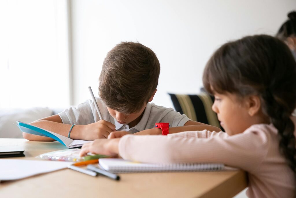 Two children studying at a desk