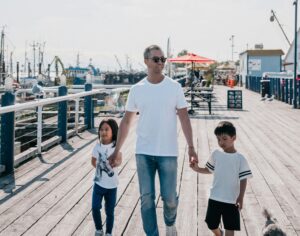 a dad is enjoying outdoor life with his children