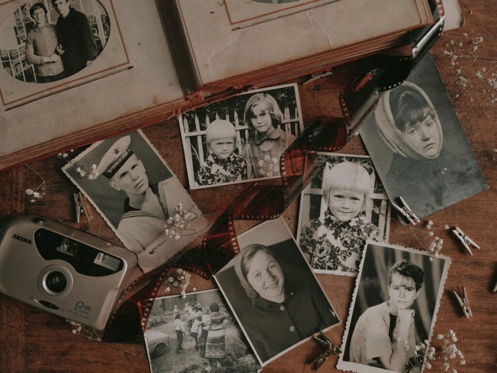 Old photos and film on the table