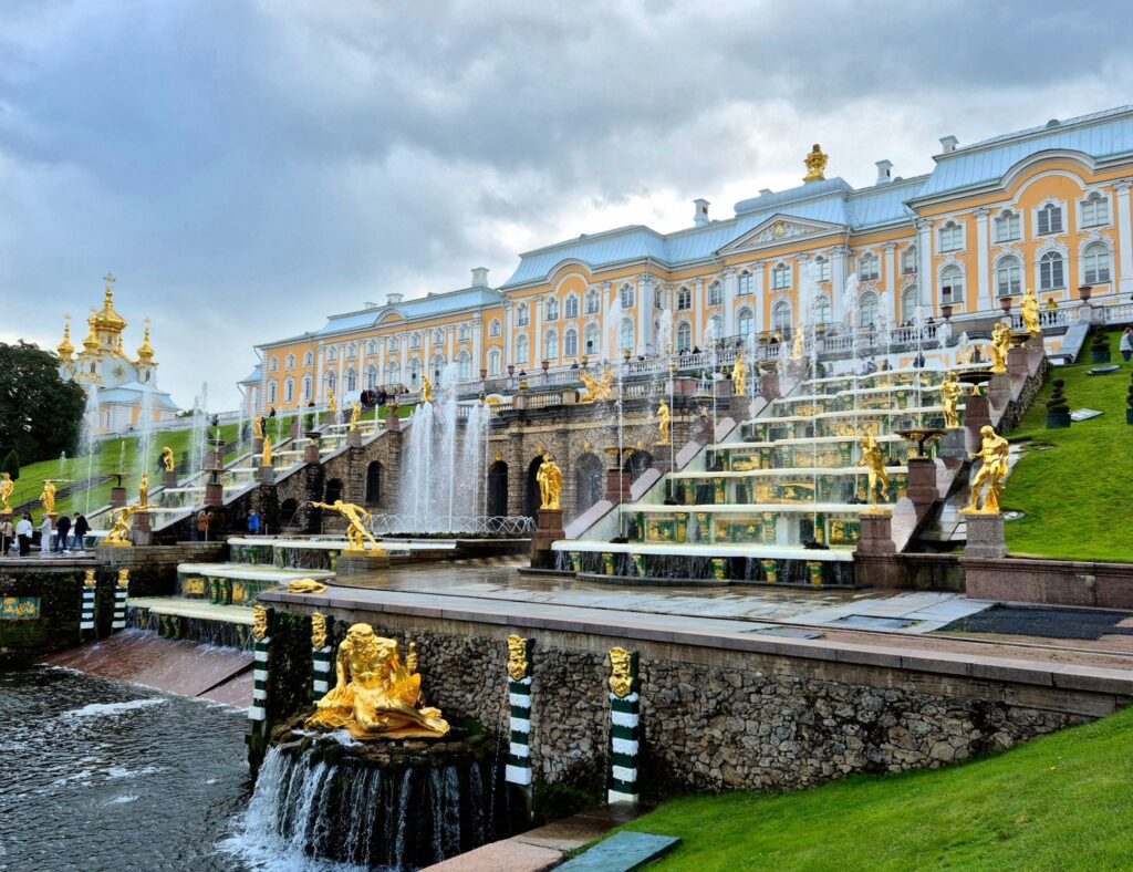 The Grand Palace in Peterhof with its cascade and canal