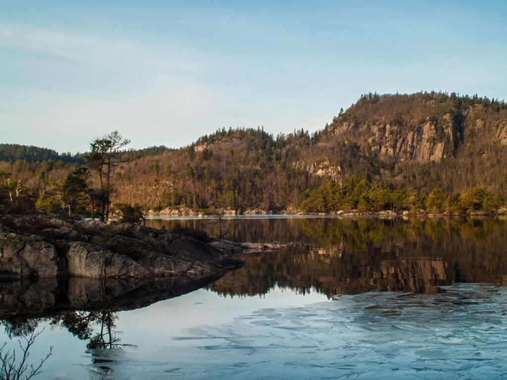 Mountains reflected in the calm water of the lake