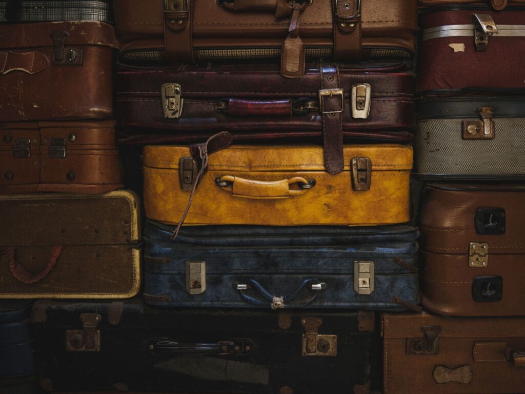 A stack of old suitcases