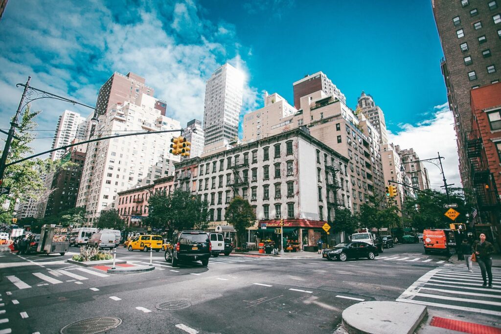 A bustling city street during the day