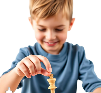 A boy is playing chess in an online lesson at Palme School