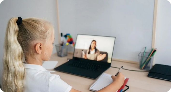 Female student in an online lesson