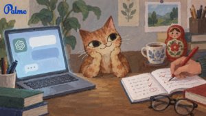 A cat choosing between ChatGPT and a Russian language teacher