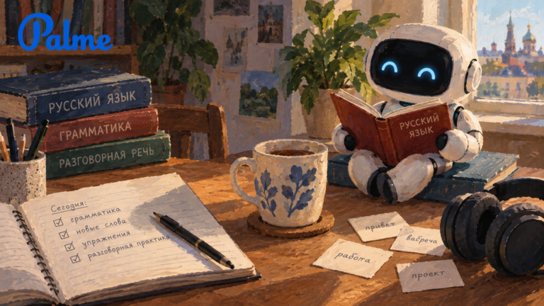 A study desk comparing AI-assisted Russian learning with traditional language classes