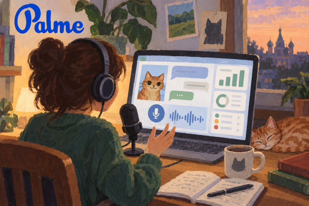A student using an AI chatbot and speech tools to practise Russian speaking on a computer