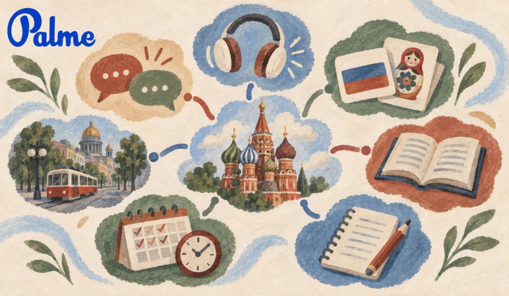 A visual map of seven practical methods for learning Russian faster