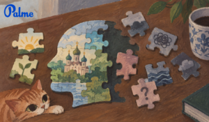 A puzzle-shaped head with missing pieces representing the psychology of learning Russian