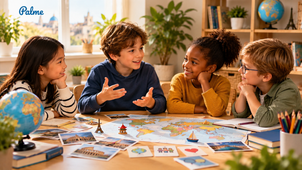 Children building soft skills through collaborative learning in a bilingual environment abroad