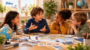 Children building soft skills through collaborative learning in a bilingual environment abroad