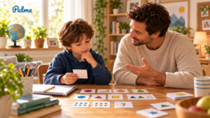 A child solving a logic challenge with a parent to develop critical thinking skills