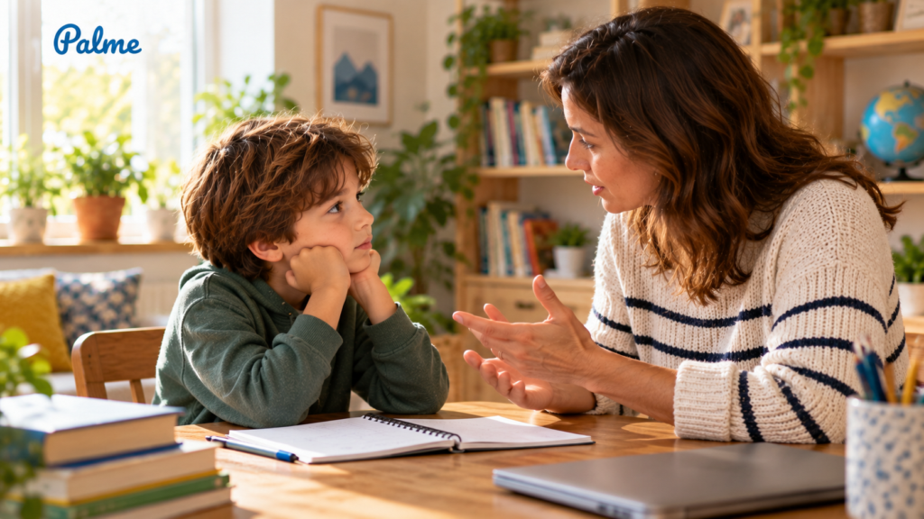 A parent talking with a child about recognizing manipulation and understanding other people's intentions