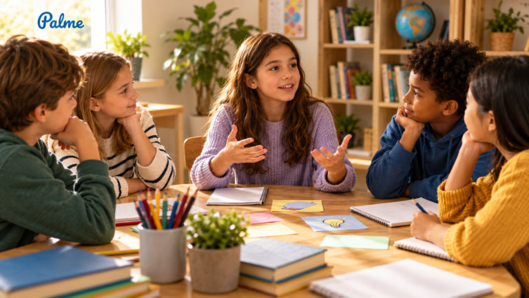 Children sharing ideas and expressing their opinions during a collaborative learning activity