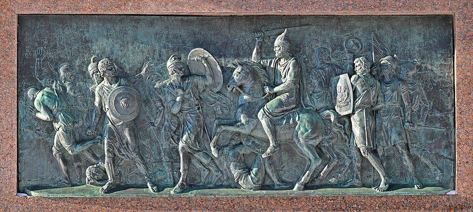 Reverse relief of the monument to Minin and Pozharsky with an image of the troops