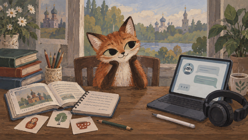 An open textbook and a little cat