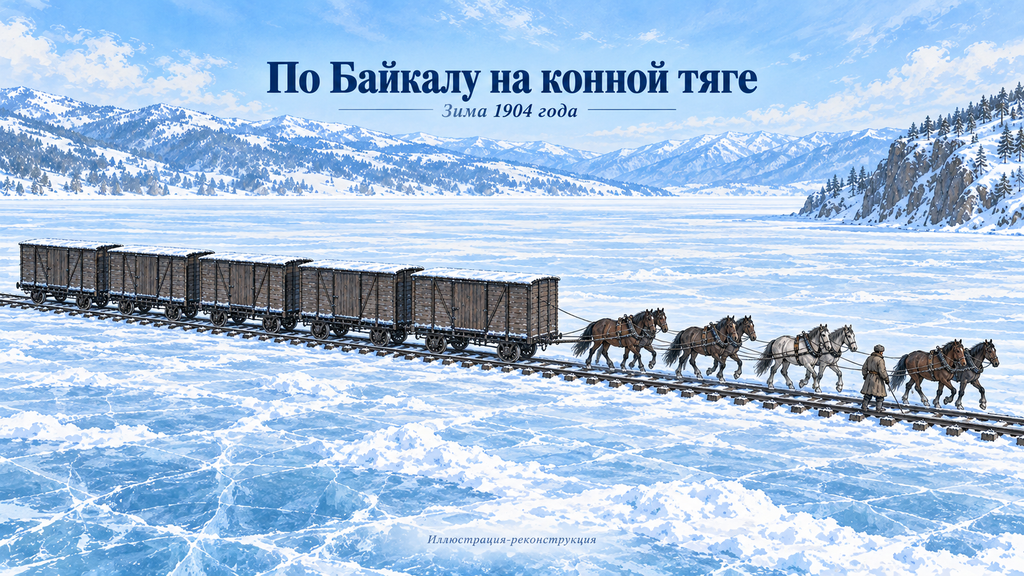 Иллюстрация-реконструкция. По газетному сообщению 1904 года, каждые пять вагонов тянули восемь лошадей.