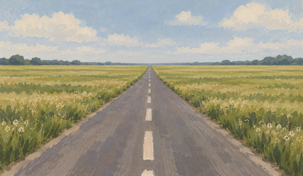 A straight road running flat to the horizon, with no turns