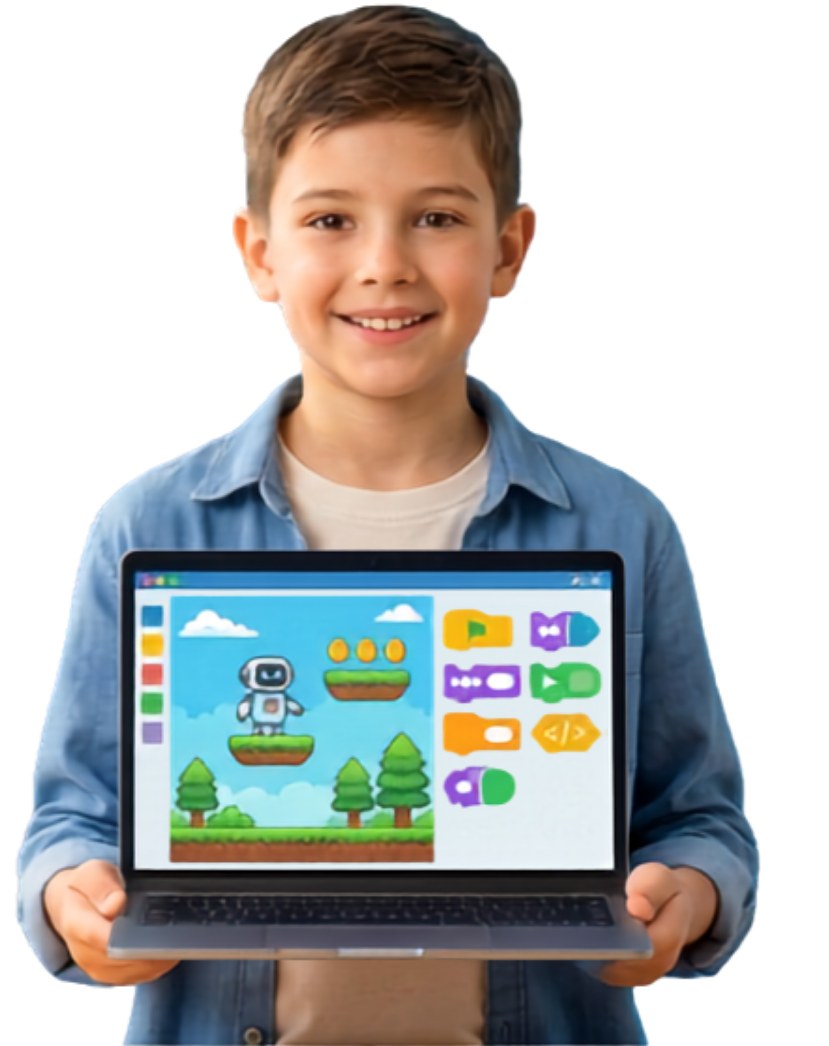 A boy is holding a laptop in his hands.