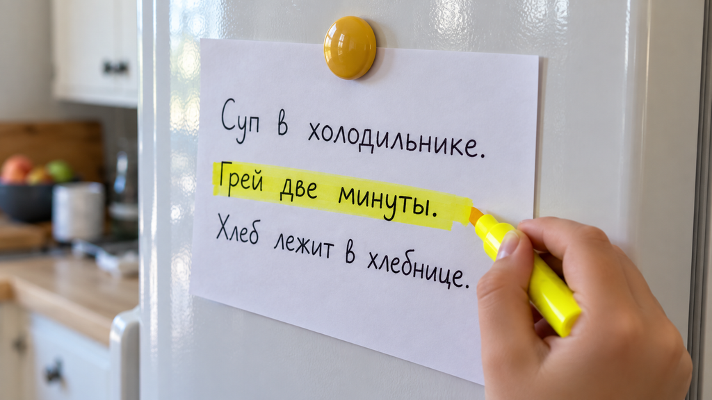 В записке желтым выделено предложение «Грей две минуты»