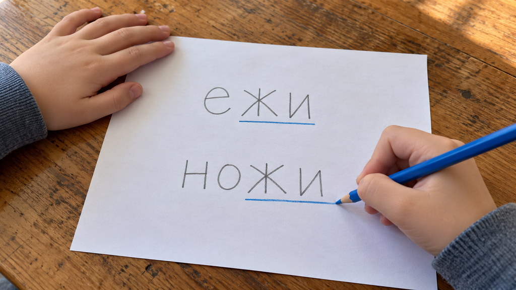 Подчеркнутые ЖИ в словах «ежи» и «ножи»